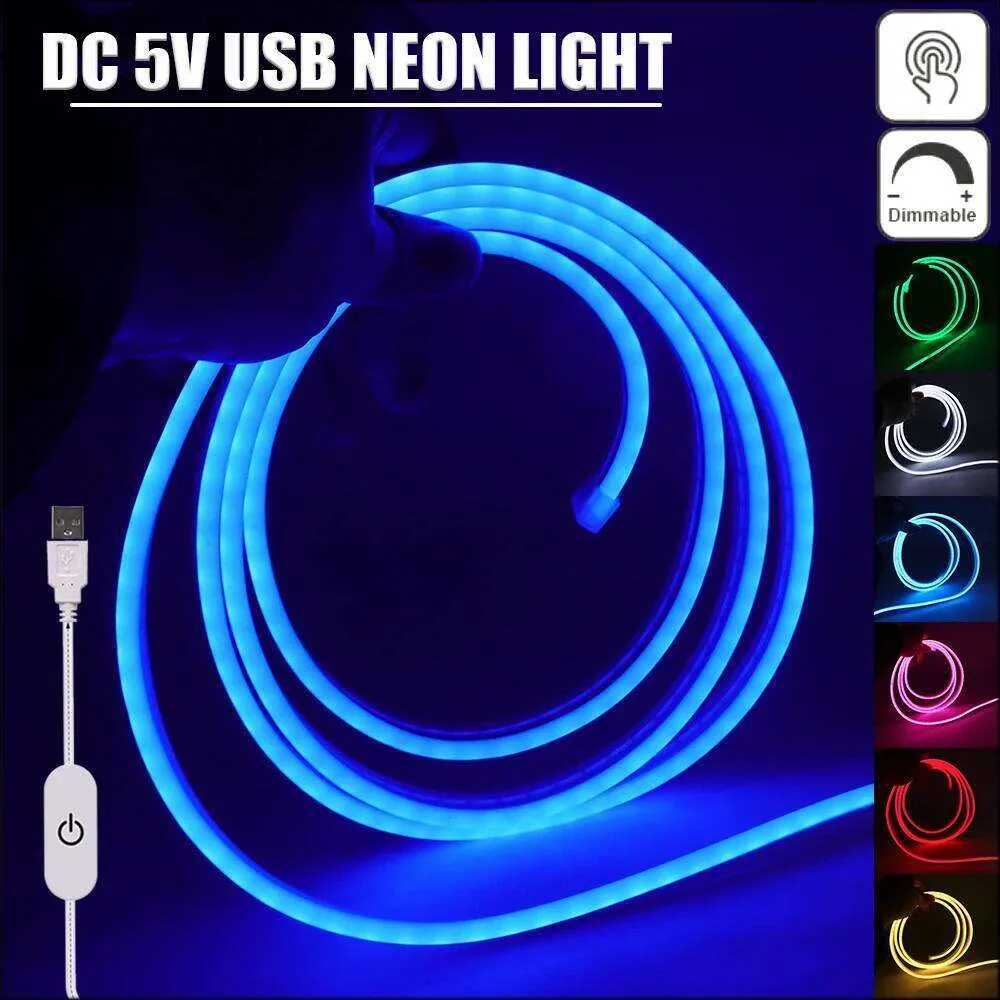 Usb Led Neon DC 5V USB Touch Dimmable Neon Strip Light 120 LEDs/M Flexible Ribbon ...