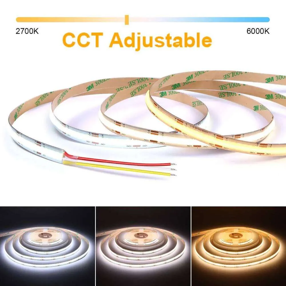 Lighting Dc Ribbon 24V 12V DC CCT COB LED Strip Light 2700K-6500K Color-Changing RA90 ...