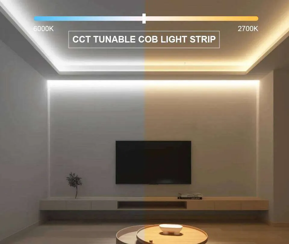 Colour Changing Ribbing 24V 12V DC CCT COB LED Strip Light 2700K-6500K Color-Changing RA90 ...