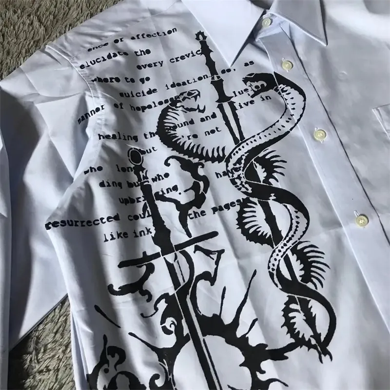 gothic white dress shirt design men Men's Gothic Lace-up Distressed Turn-down Collar Shirt White  Punk Design