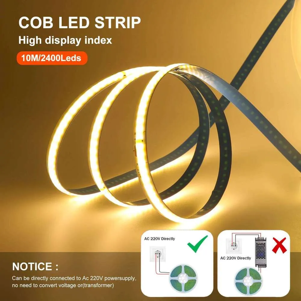 COB LED Strip Light 5M 240 LEDs/M Flexible Ribbon Tape IP20 3000K 4000K ...