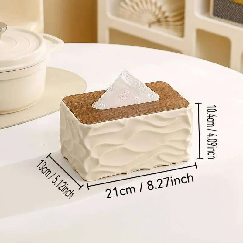 Large Capacity Plastic Tissue Box Holder with Thickened Wooden Lid ...