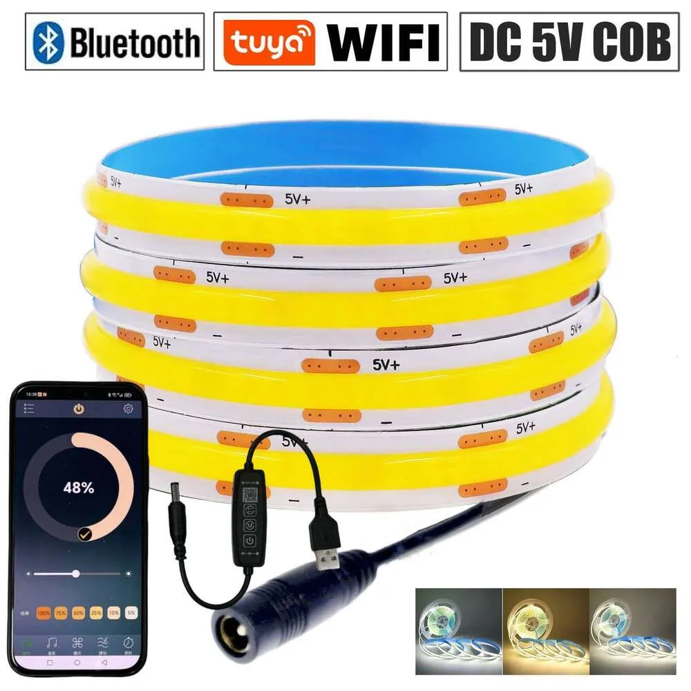 COB LED Strip Lights DC 5V USB Flexible Ribbon with Tuya WiFi Bluetooth ...