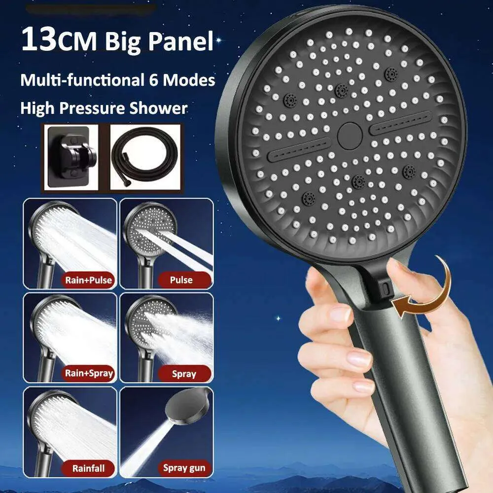 Water Pressure Shower Head 13 cm Large Panel 6 Modes Adjustable Square ...