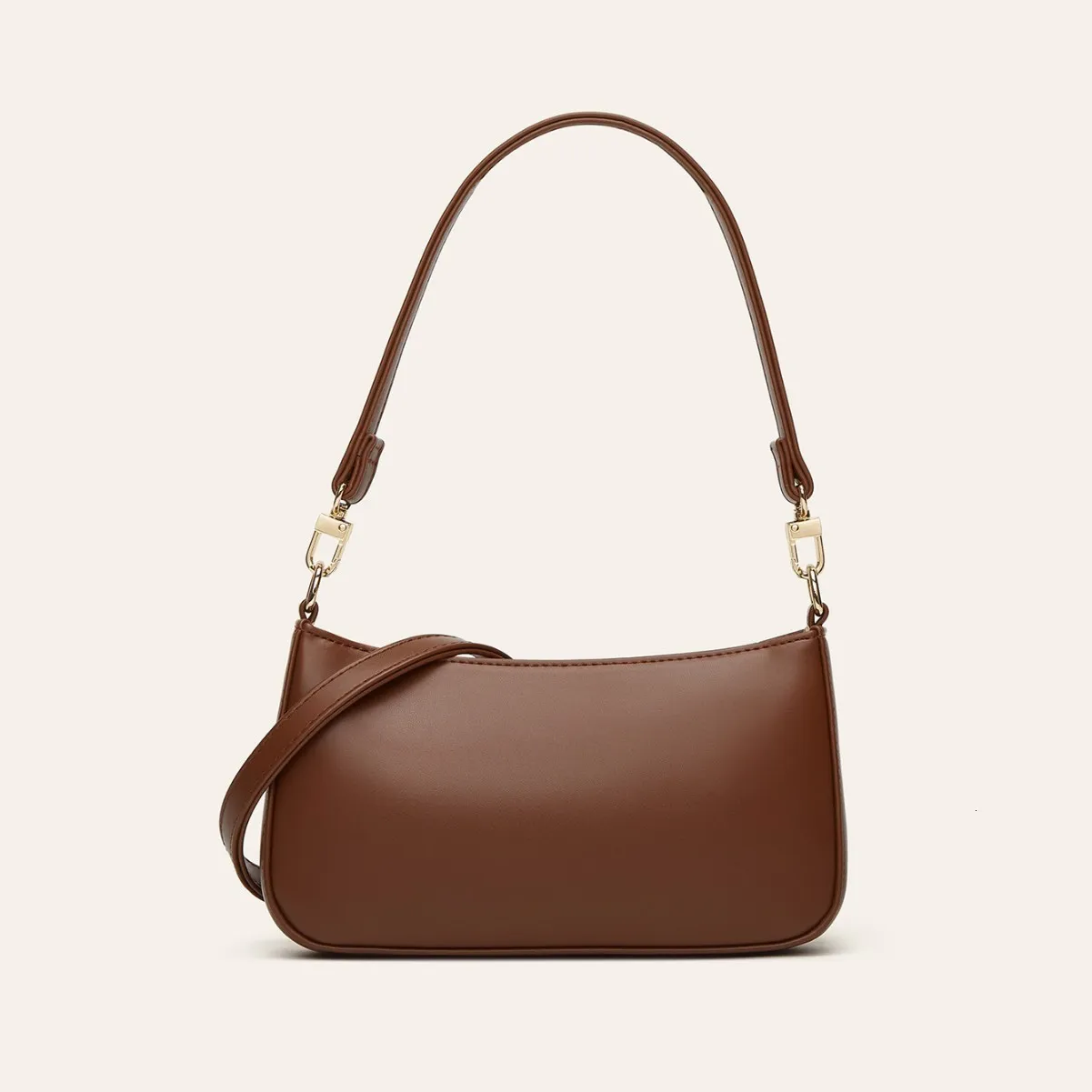 Petit Sac Bandoulière En Cuir Véritable Marron - Fermoir Doré, Occasion