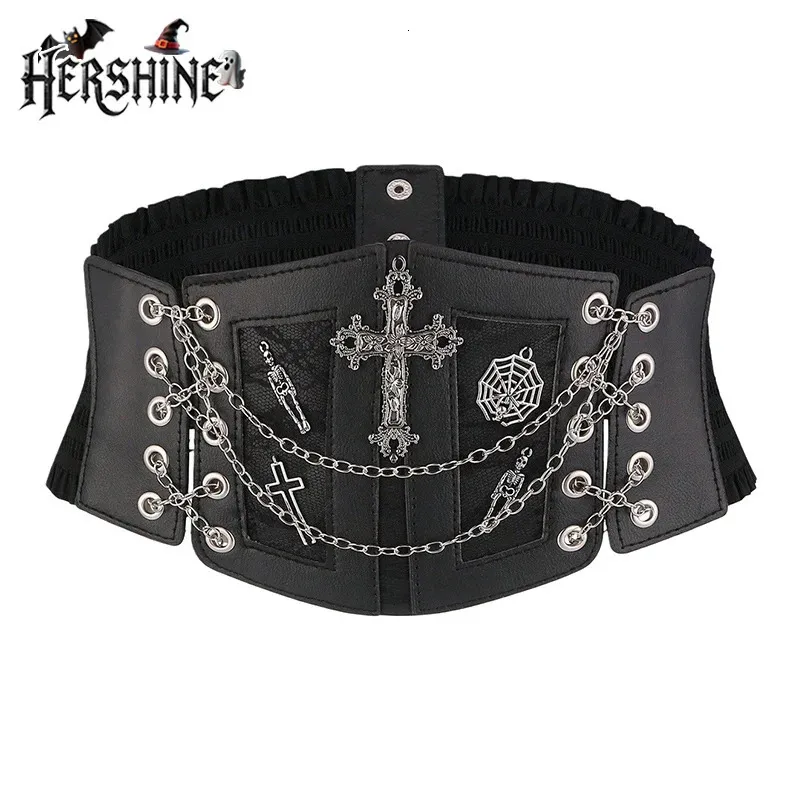HERSHINE レディース 幅広弾性ウエストベルト クロスチェーン パン