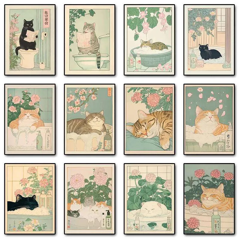 Japanese Tabby Cat Bathtub Poster Prints Retro... From Aiattaua, $6.47 ...