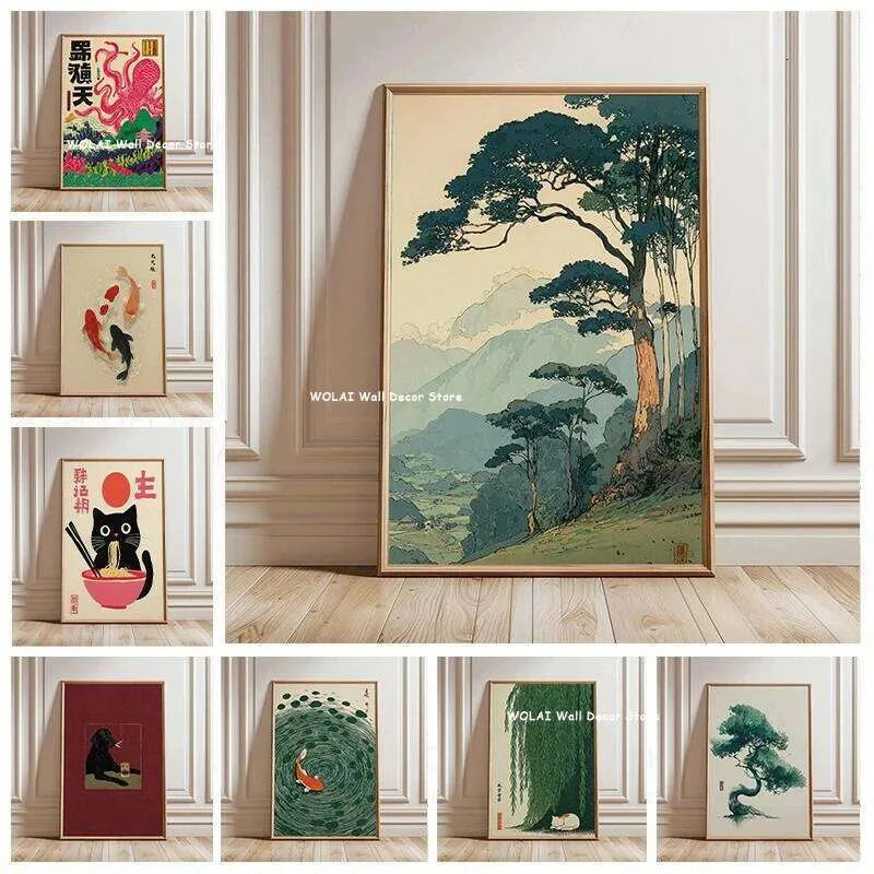 Japanese Forest & Koi Fish Zen Water Painting Canvas Chinese Wall Art ...