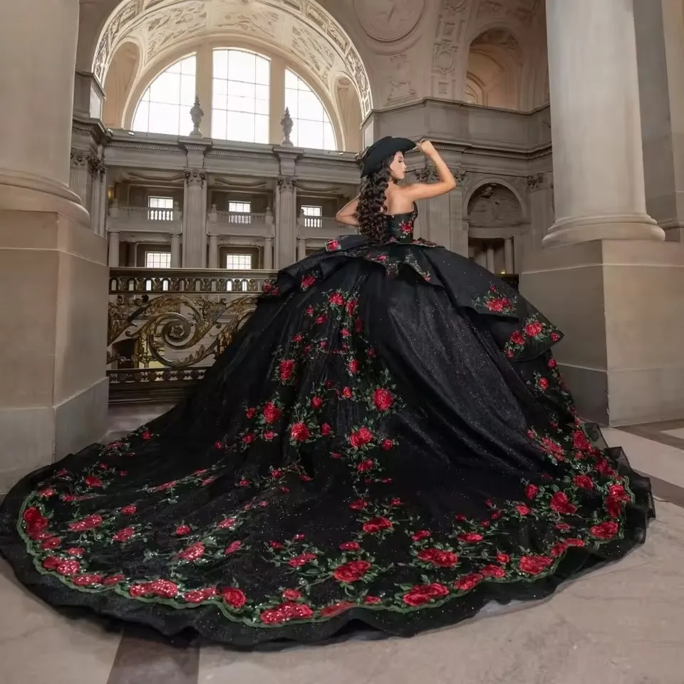quince dresses red and black Customized Floral Embroidered Ball Ball... From Babyonline, $171.32 dark red and black quinceanera dresses