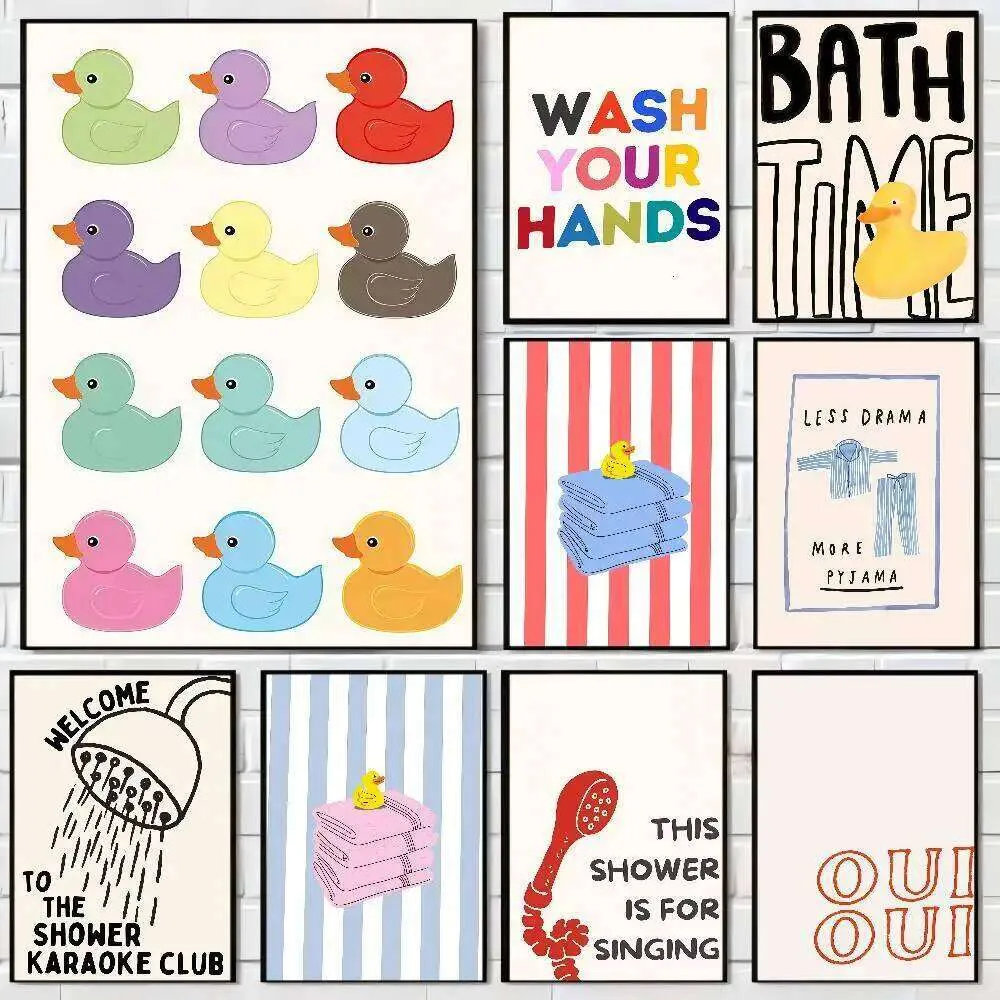 Vintage Rubber Duck Print Cute Bathroom Art Wash Hands And Enjoy High ...