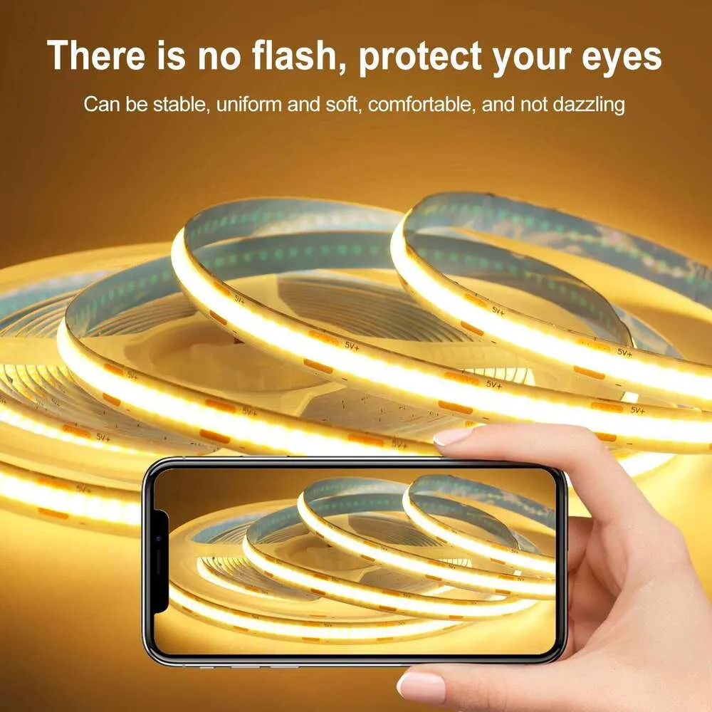 COB LED Strip Lights DC 5V USB Flexible Ribbon with Tuya WiFi Bluetooth ...