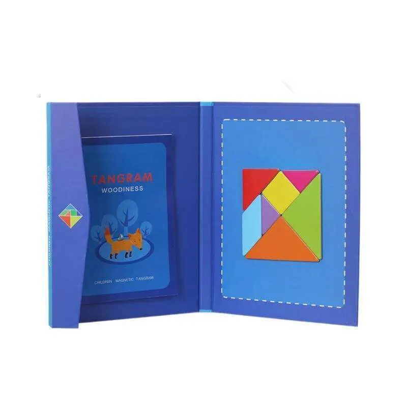 Montessori Wooden Jigsaw Magnetic Tangram Puzzle Book Educational Toy ...