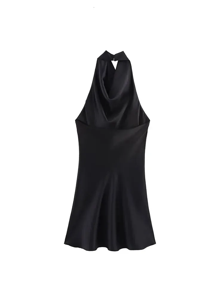 2025 Elegant Satin Halter Mini Simple Black Dress For... From Nian02, Rs.1,730.88