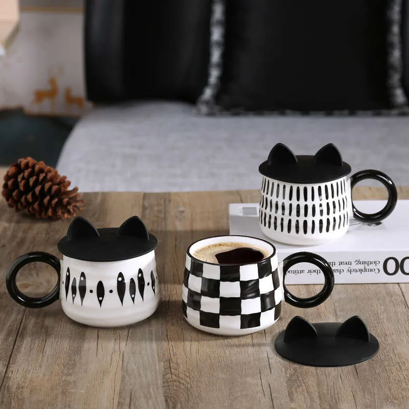 Odoria Juego De Té De Porcelana Para Casa De Muñecas – 15 Piezas Con Patrón De Gato, Escala 1:12, Incluye Tetera, Tazas Y Platillos