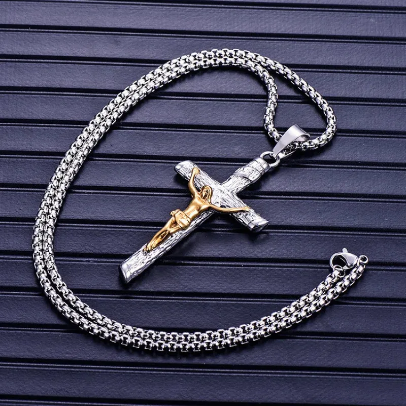 260129 Stainless Steel Cross Pendant Necklace Jesus Christ Hip Hop ...