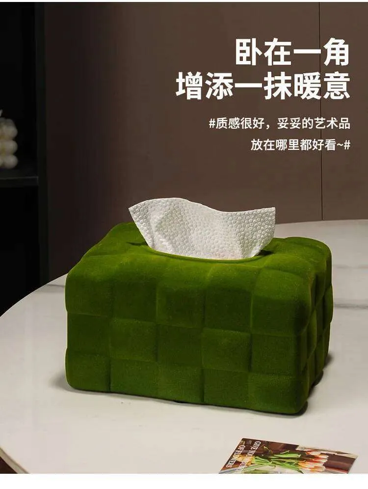 Ceramic Geometric Checkered Velvet Leather Tissue Box Holder for ...
