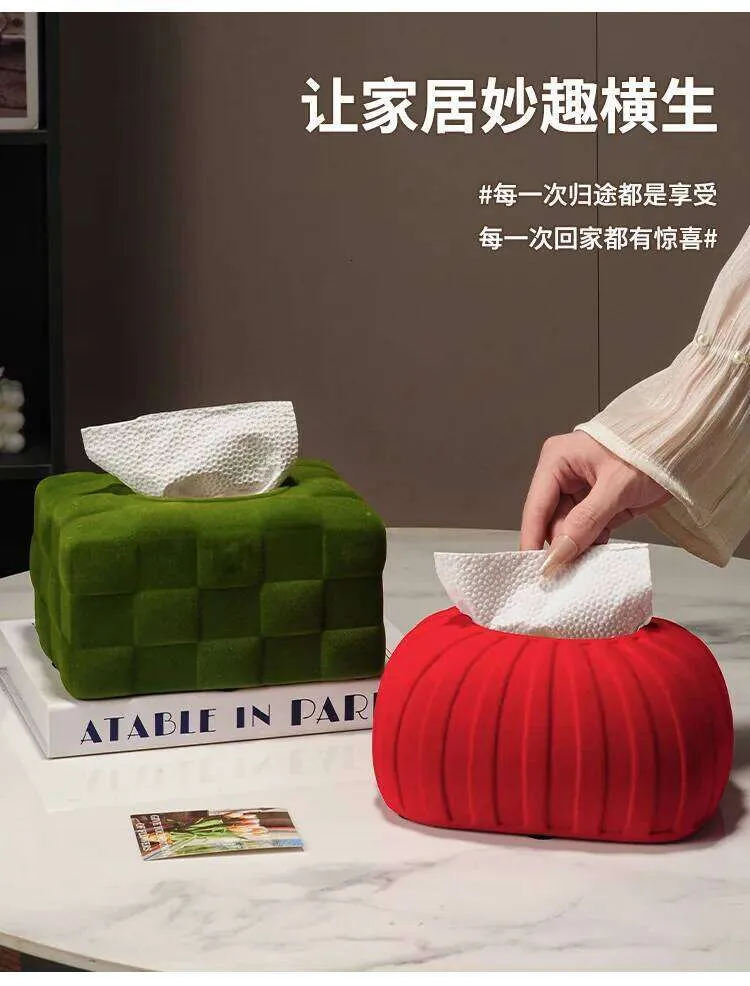 Ceramic Geometric Checkered Velvet Leather Tissue Box Holder for ...