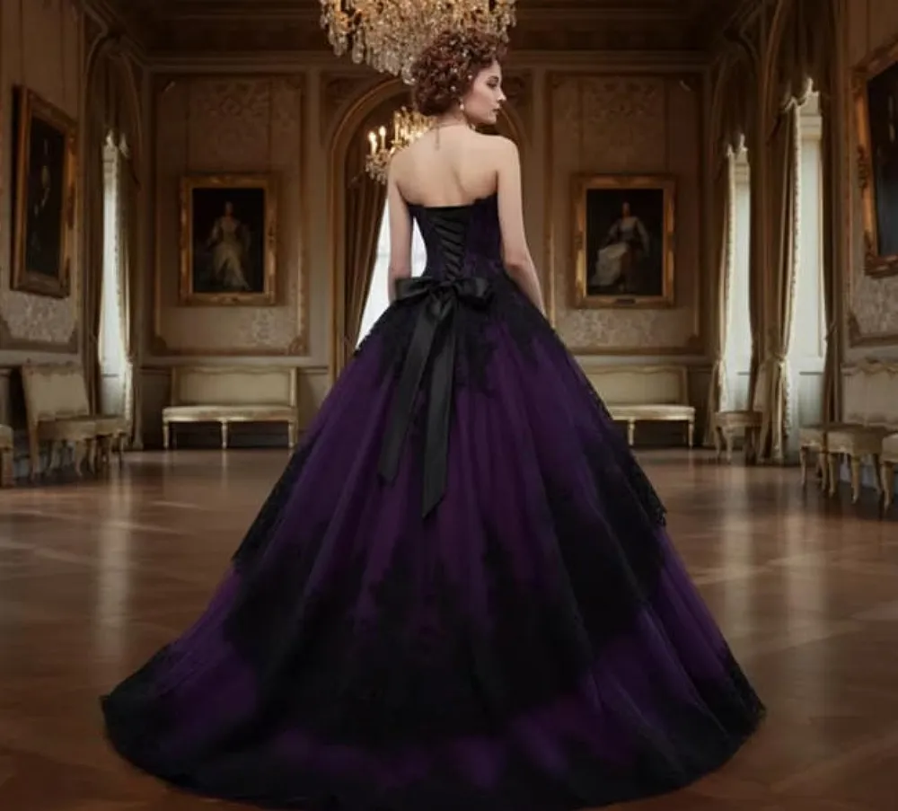 black and dark purple wedding dress COCOMELODY Bold Beautiful Unforgettable Black Wedding Dresses Sequined  Tulle CW3351