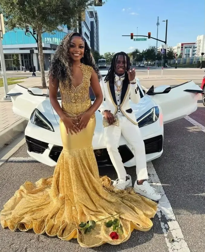 gold dress prom couple Gold Mermaid Long Prom Evening Dresses fg2303  formalgowns