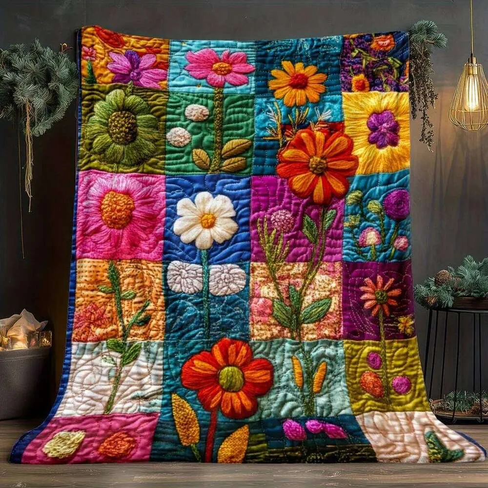 Bunte florale Steppdecke, handgemachte Patchwork-Decke, Vintage-Blumengarten-Design, gemütliche Heimdekoration, Frühling, Sommer,
