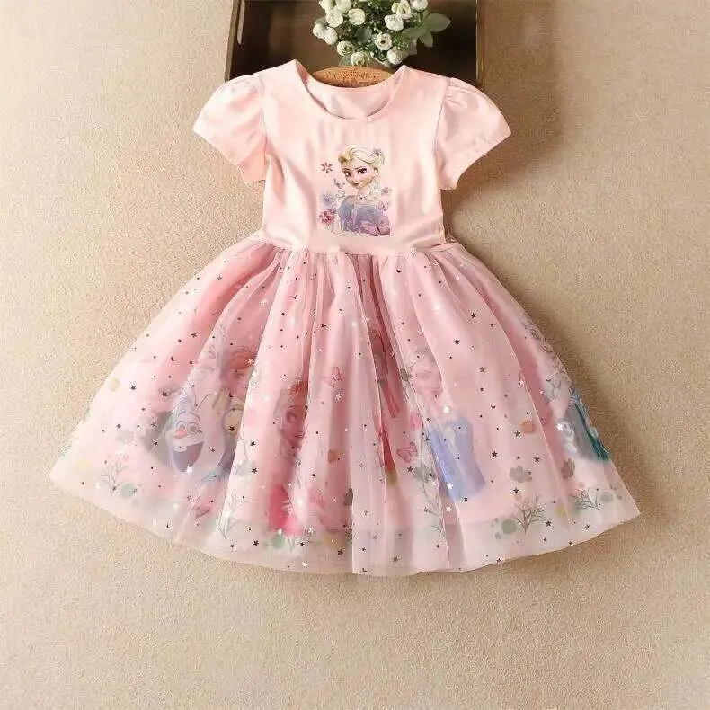 Disney Cute Cartoon Frozen Anna Clothes Summer Girls Casual Princess Elsa Dress Child Snow Queen Pattern Frock 2-10Yr H260209 from Dhgate Girl's Dresses