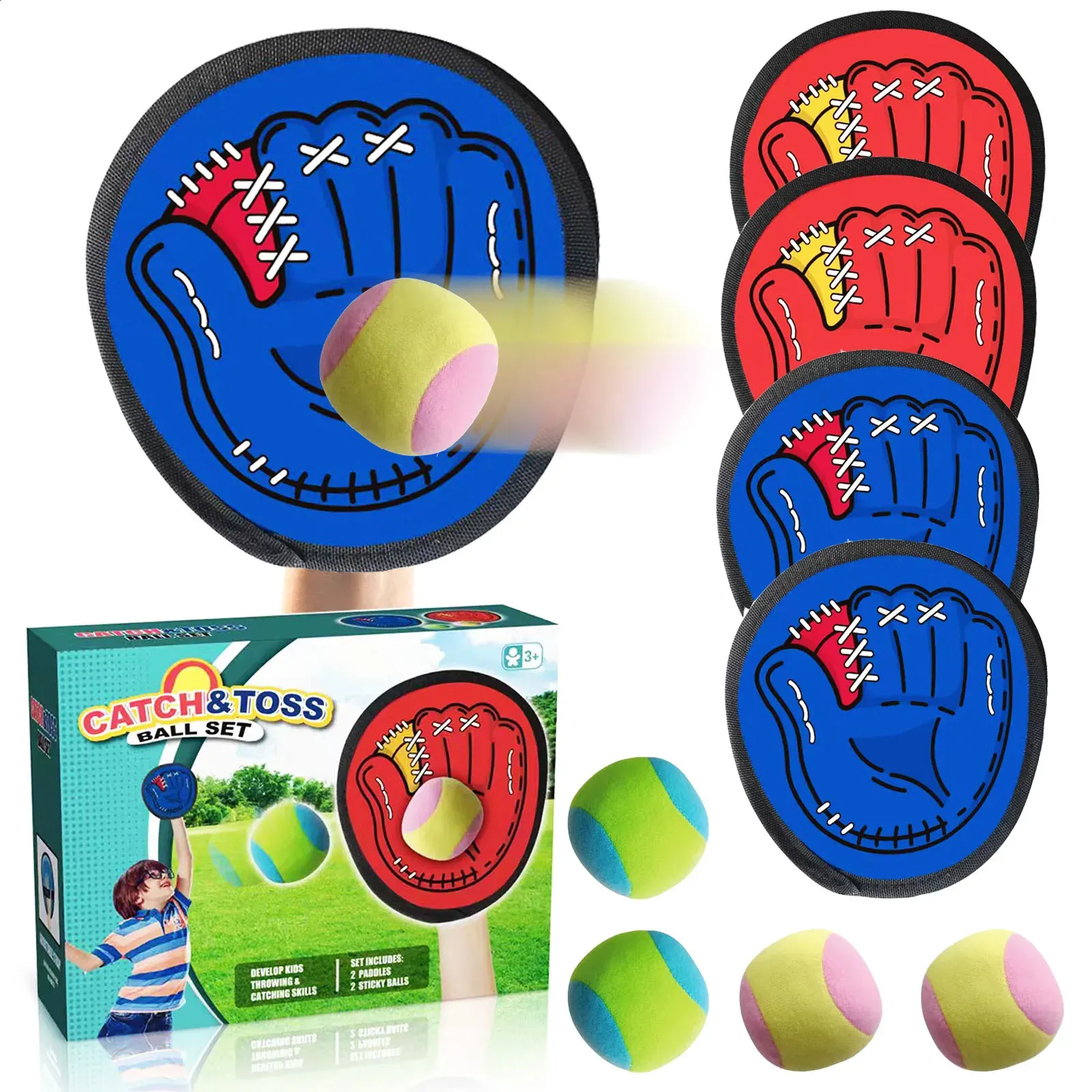 Kids Sticky Ball Toy Outdoor Catch Game Set for Ages 3 to 4, CE Wooden ...