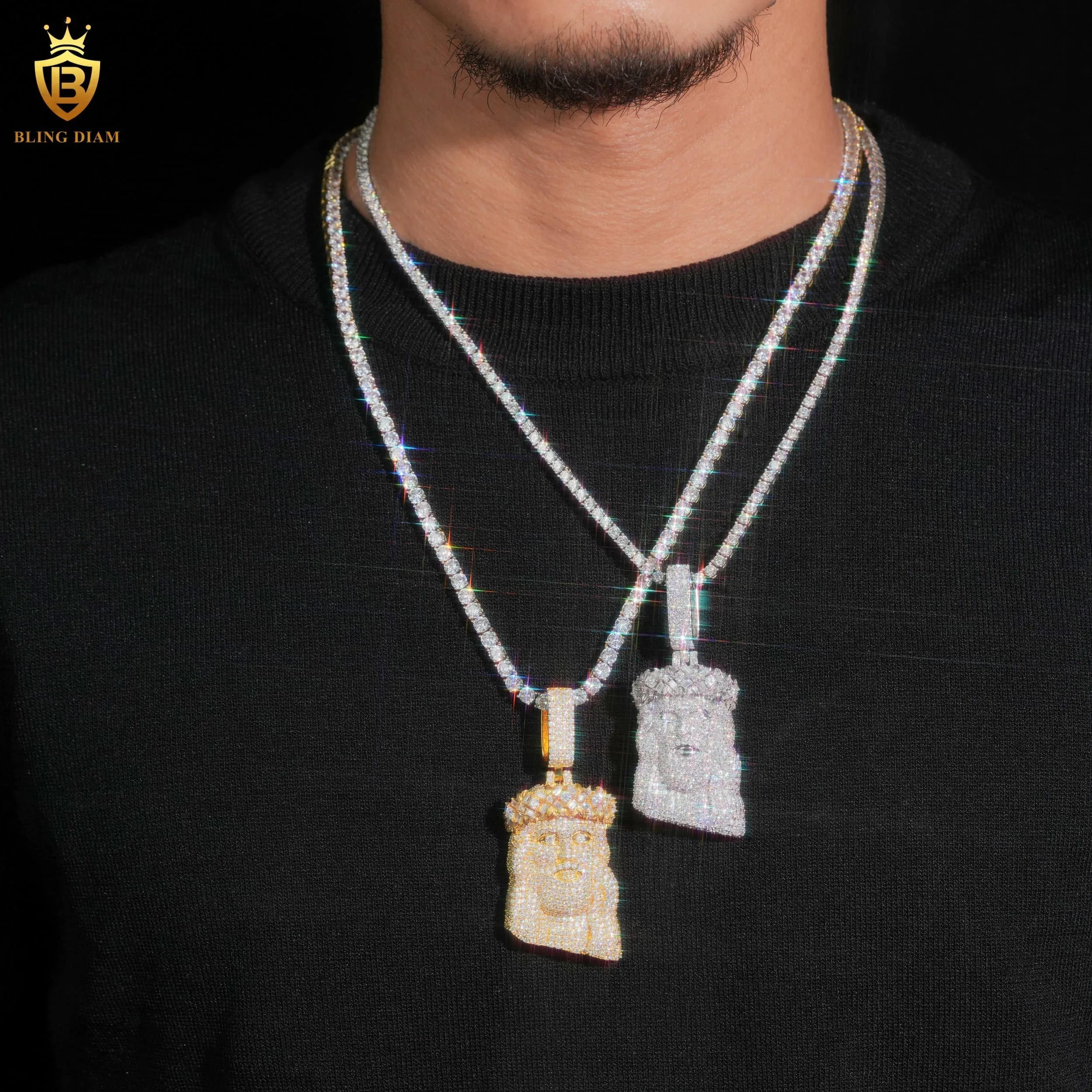 925 Sterling Silver Hip Hop Pendant with VVS1 Moissanite Diamond Circle ...