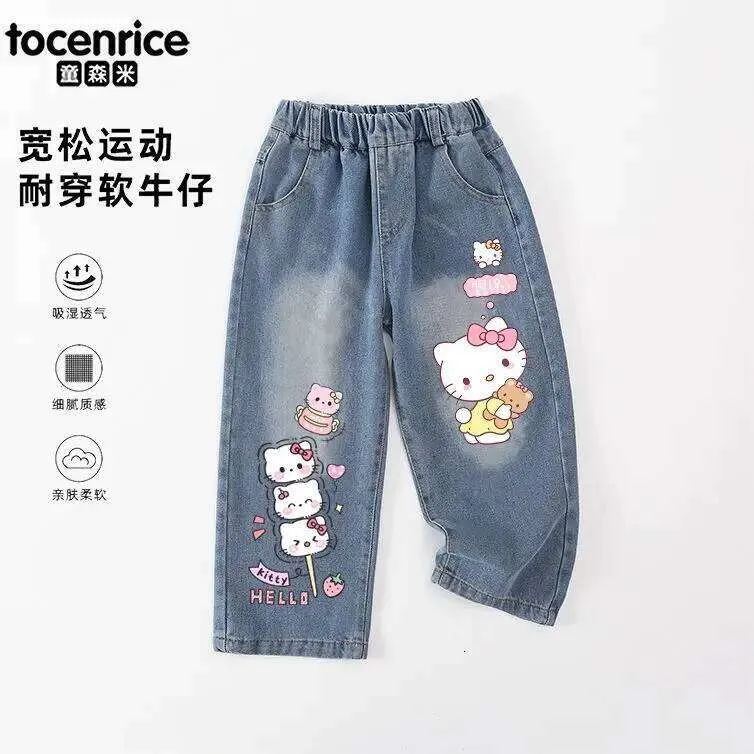 パンツ basicks My Melody Kuromi PATCH DENIM Kuromi Hello Kitty My Melody Straight Leg Denim Jeans for Girls