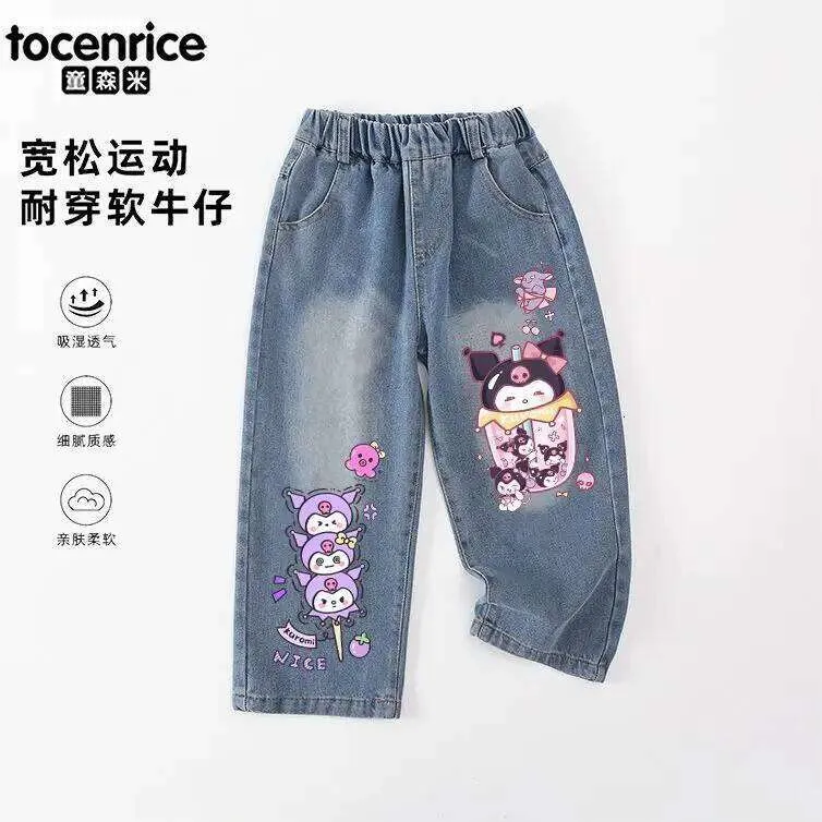 パンツ basicks My Melody Kuromi PATCH DENIM Kuromi Hello Kitty My Melody Straight Leg Denim Jeans for Girls