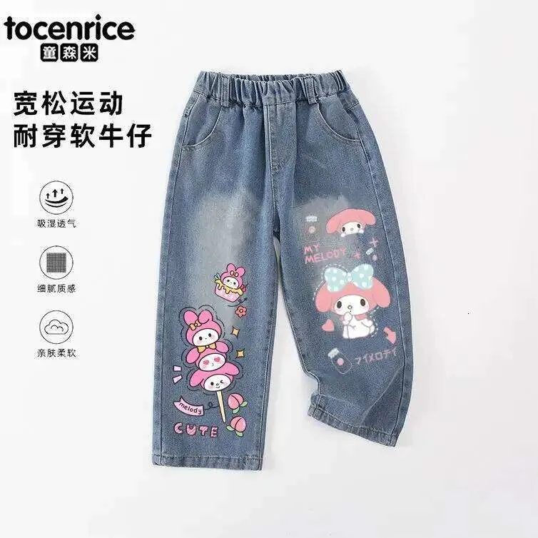 パンツ basicks My Melody Kuromi PATCH DENIM Kuromi Hello Kitty My Melody Straight Leg Denim Jeans for Girls