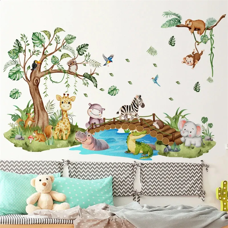Jungle Animal Nursery Room Wall Stickers Large Cartoon Design For Kids ...