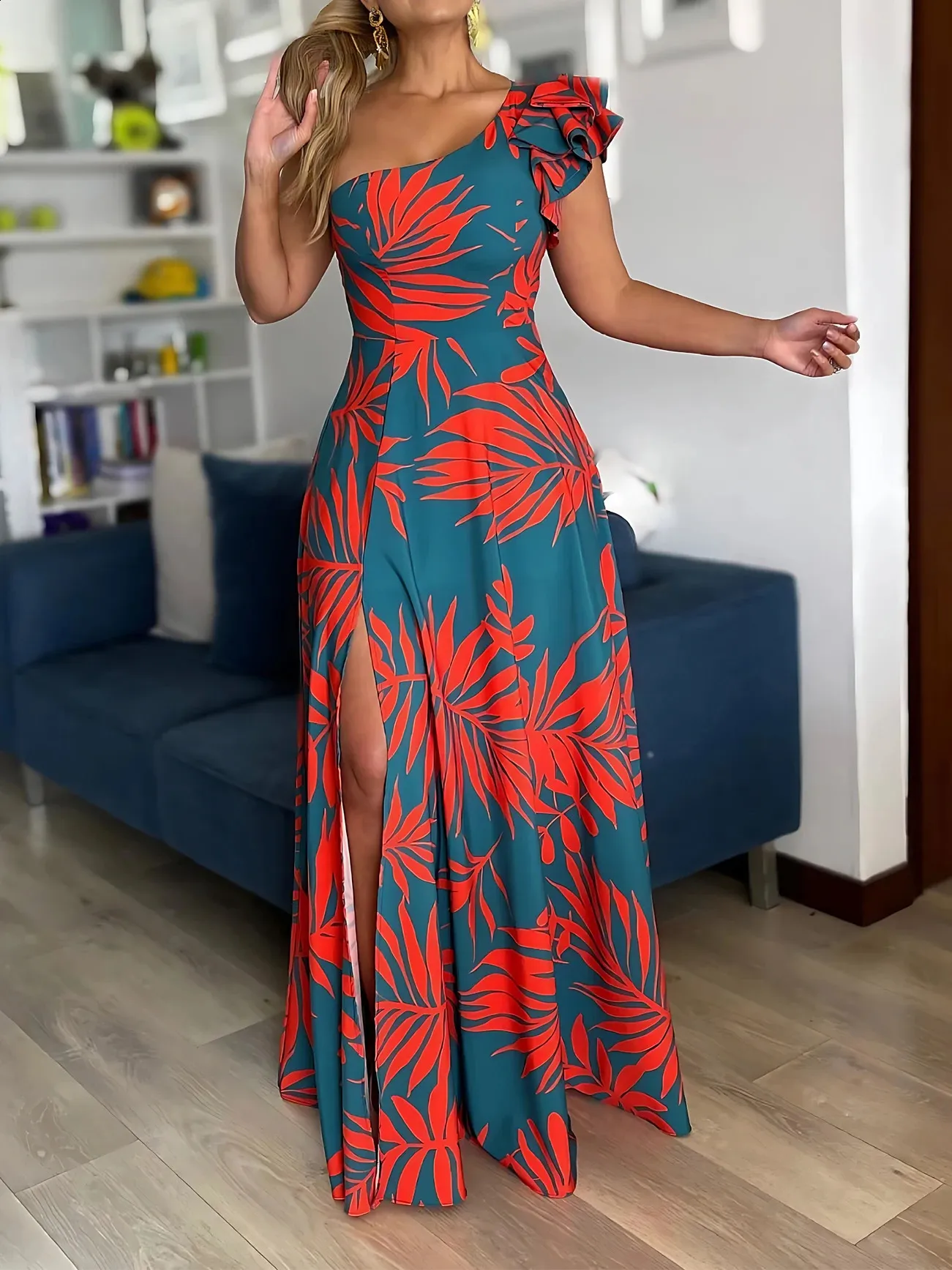 chiffon night dress Slip in Blooming S (US 4) Wedding Guest length: short dress Keep You Close Red Size:US24+