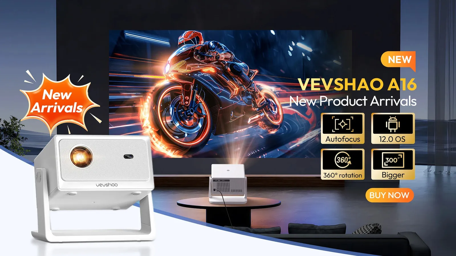 Draagbare HD-projector – 300 ANSI Lumen – 1280×720P Native – 4K/1080P Decodering – Android 11 – Wifi6 & BT5.4 – Voor Thuisbioscoop En Buiten