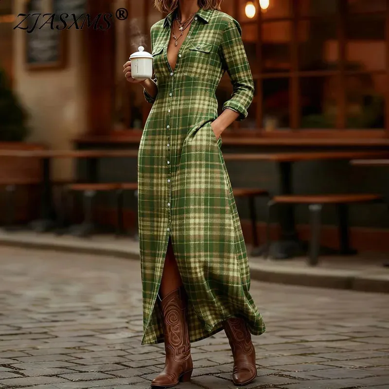 Elegant Plaid Print Maxi Maxi Shirt Dress With Single... From Shewang02,  $44.69 In Bulk | DHgate.Com