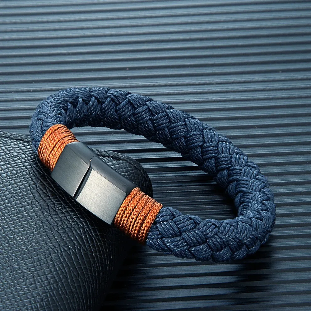 MKENDN Nautical Style Adjustable Rope Bracelet for Men with Stainless ...