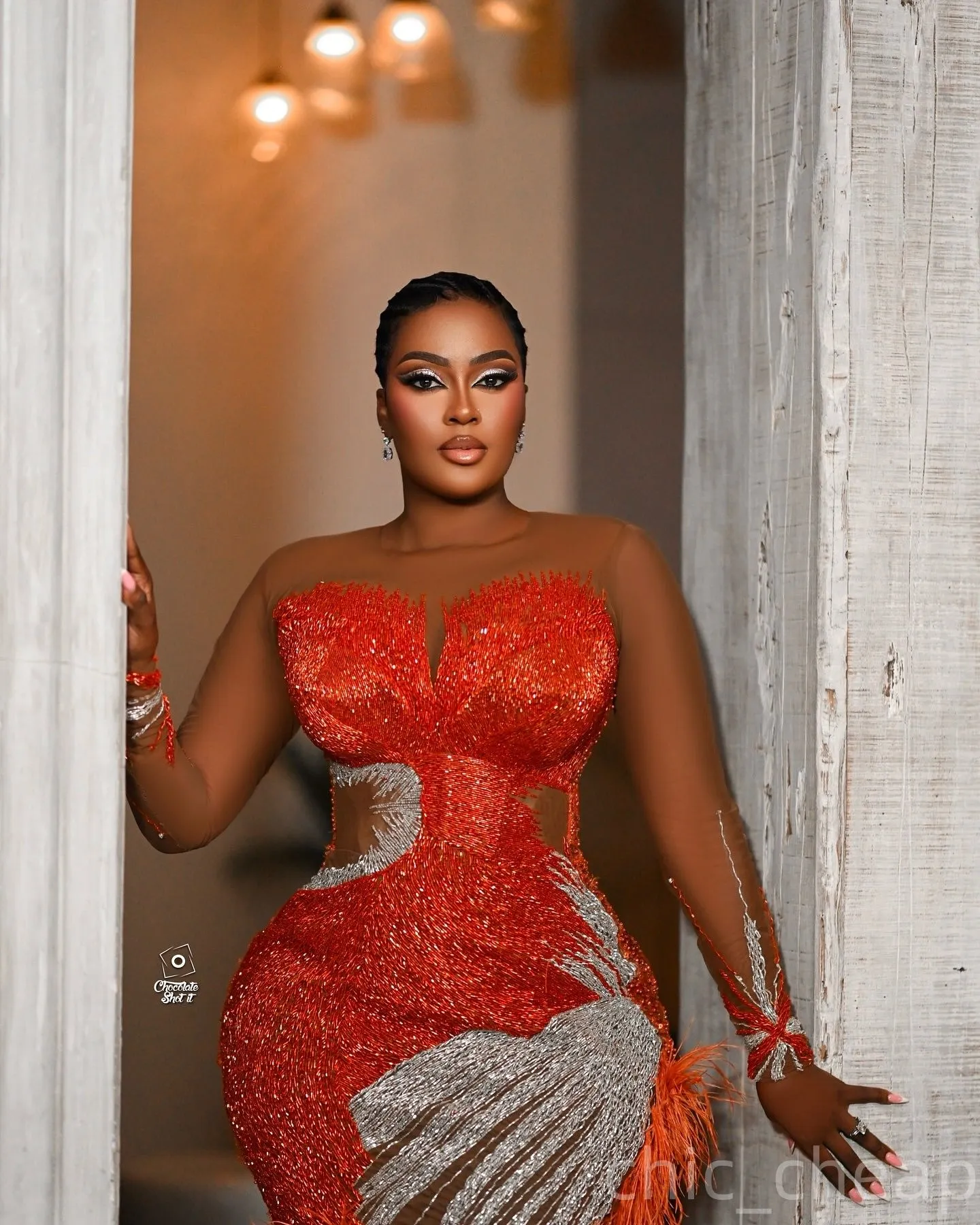 burnt orange plus size formal dress Mermaid Prom with Beaded Feather Embellishments and Lace-up Back from Dhgate Prom Dresses cotton24