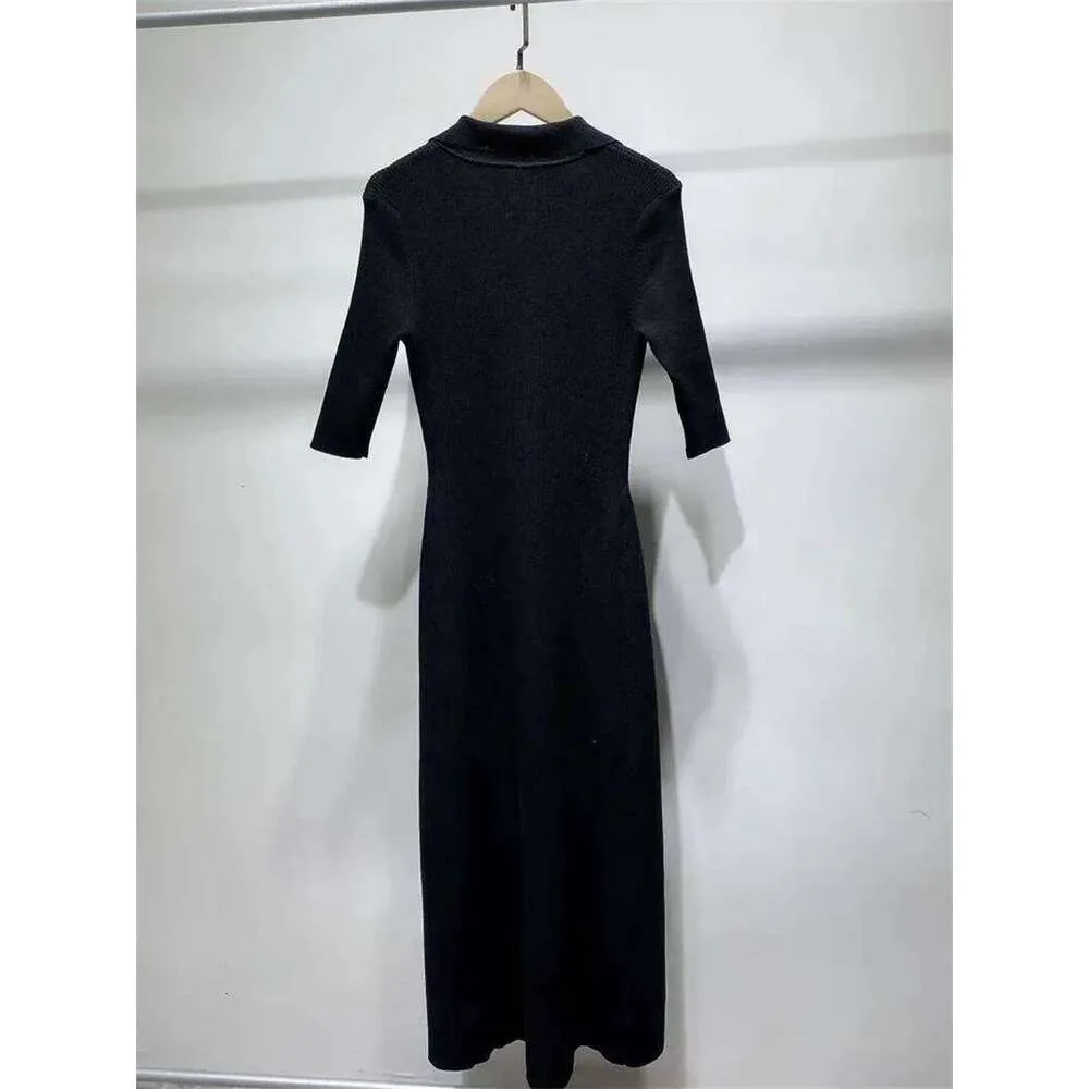 knitting dress single breasted Sandro Women's Hollowed Out Patterned Round Neck Single Breasted Slim Knit Dress