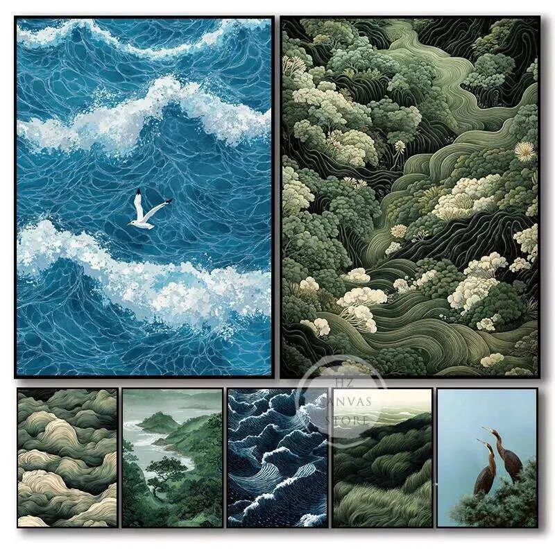 Japandi Wabi Sabi Wall Art Print Japanese Landscape Forest Ocean ...