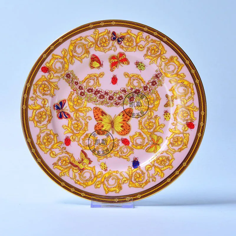 Dinner Plates with Gold Rim 10.5 Inch Bone China Ceramic Steak