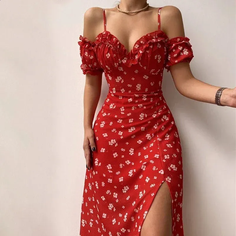 Short Sleeve Slim Knit Midi Dress with Floral Print and Off Shoulder Split  for Summer from Dhgate Basic & Casual Dresses - price 39.68