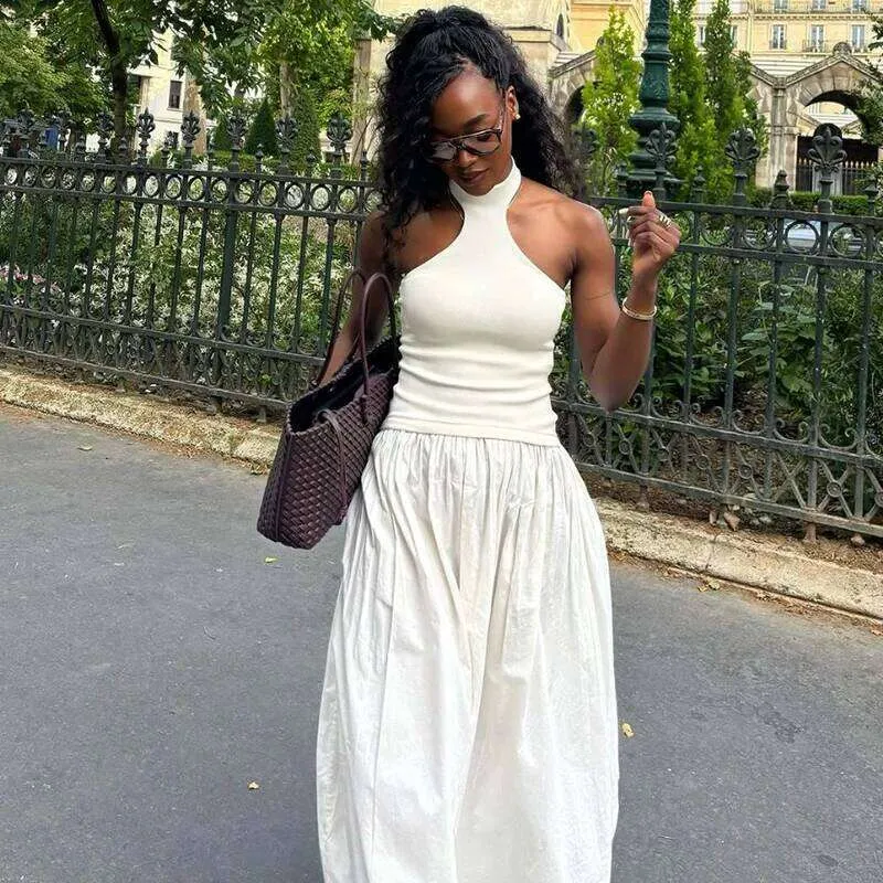 holiday dresses women 2025 Fashion Holiday Style Dresses Women 2025 Summer New Hollow High-End  Sleeveless Button Stitching Long Dress
