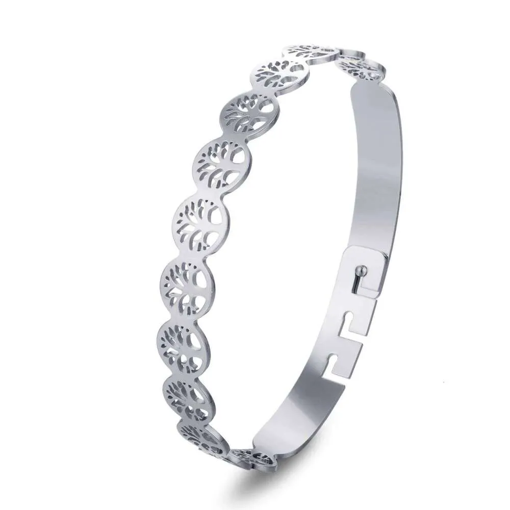 Tree Of Life Bangle Bracelet Gold Plated Stainless Steel Open Cuff_voghion.com