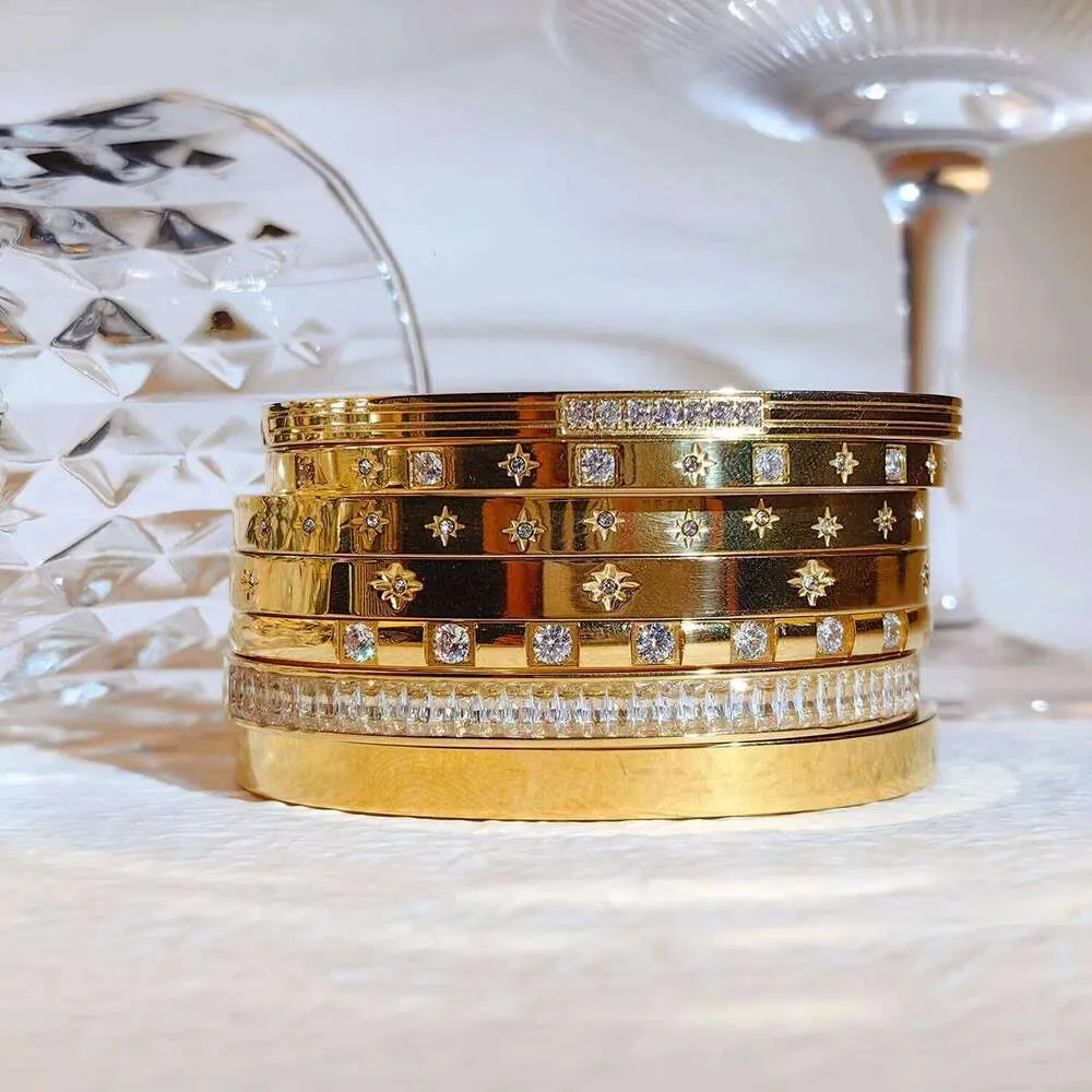 New Waterproof Cubic Zirconia Bangles Stainless Steel Bracelets Tarnish Free Jewelry For Women Factory Wholesales_voghion.com