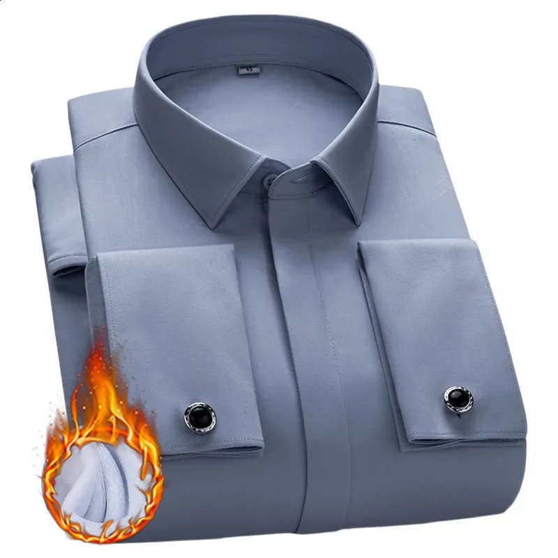 grey french cuff dress shirt Men's French Cuff + Tie Handkerchief Dress Shirt With White Size 22.5"Neck /36 37"Sleeve