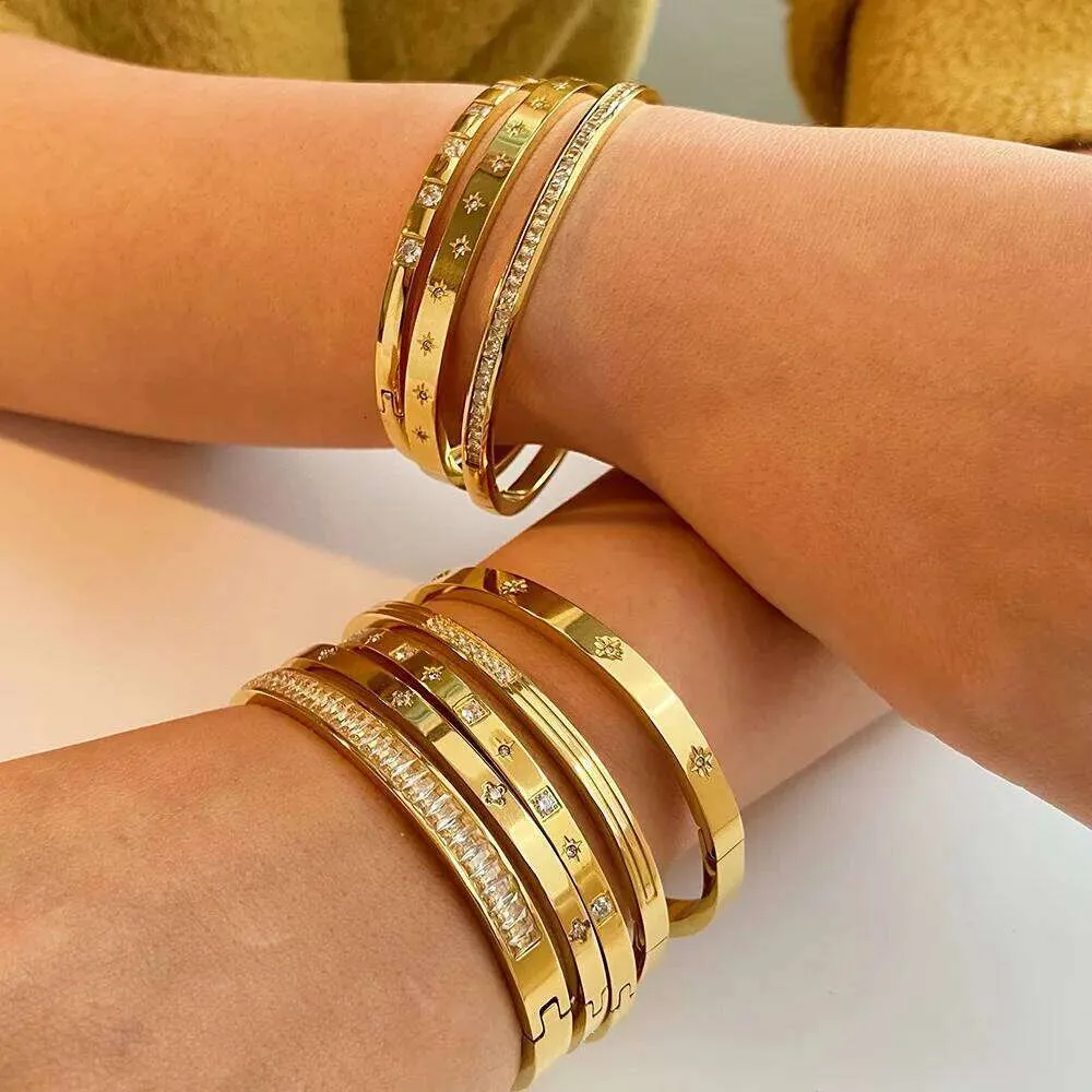 Waterproof Cubic Zirconia Bangle Stainless Steel Bracelet Women_voghion.com