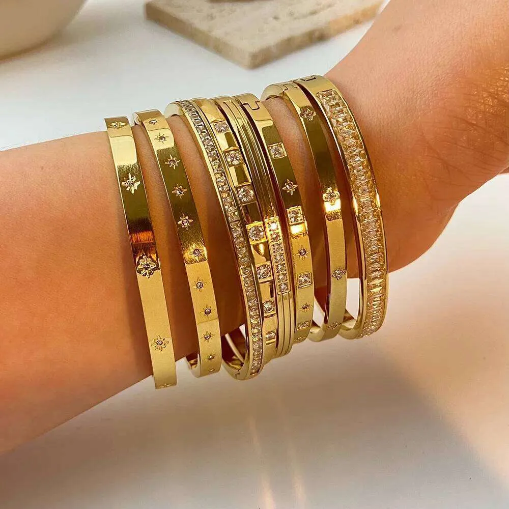 Waterproof Cubic Zirconia Bangle Stainless Steel Bracelet Women_voghion.com
