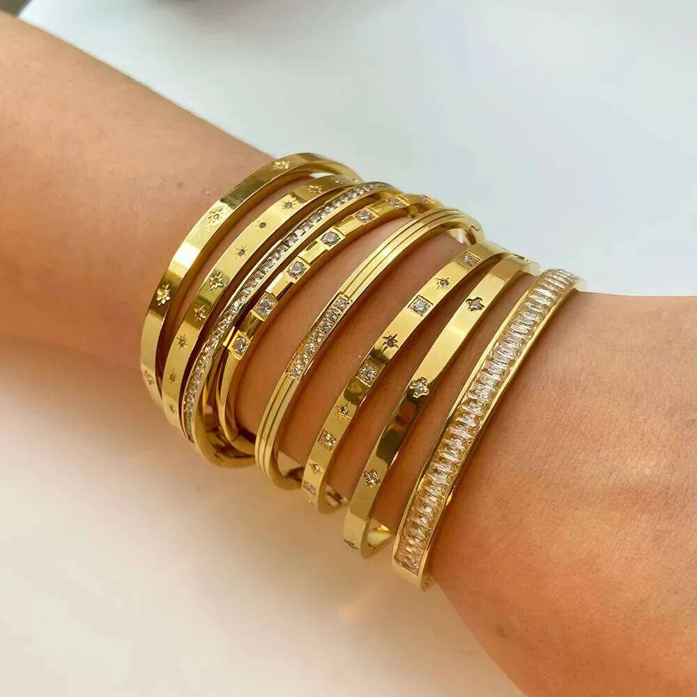 Waterproof Cubic Zirconia Bangle Stainless Steel Bracelet Women_voghion.com