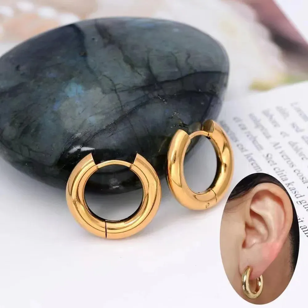 Geometry Simplicity Circle Hoop Earrings Unisex Gold Color Stainless ...