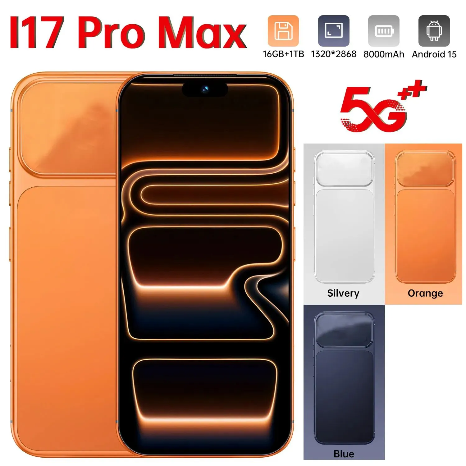 Silver Orange I17 Pro Max 6.7 Android 12 Smartphones... 