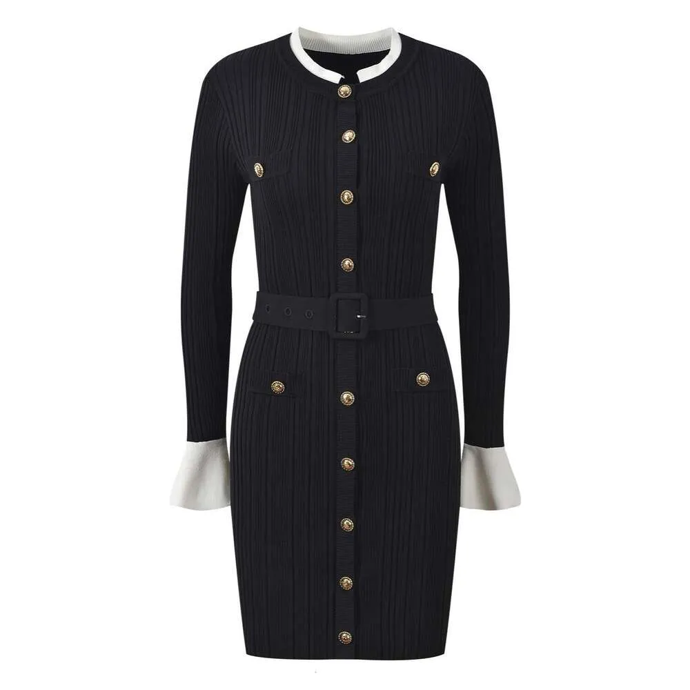 sandro long knitted dress black Sandro Ruffled-Trim Ribbed Knit Maxi Dress